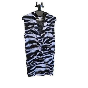 Y2K Sleeveless Art Deco Black Gray Stripe Tunic Mob Wife Front Drape V-Top ♥️